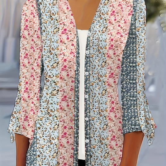  Boho Cardigan Colorblock Floral Print