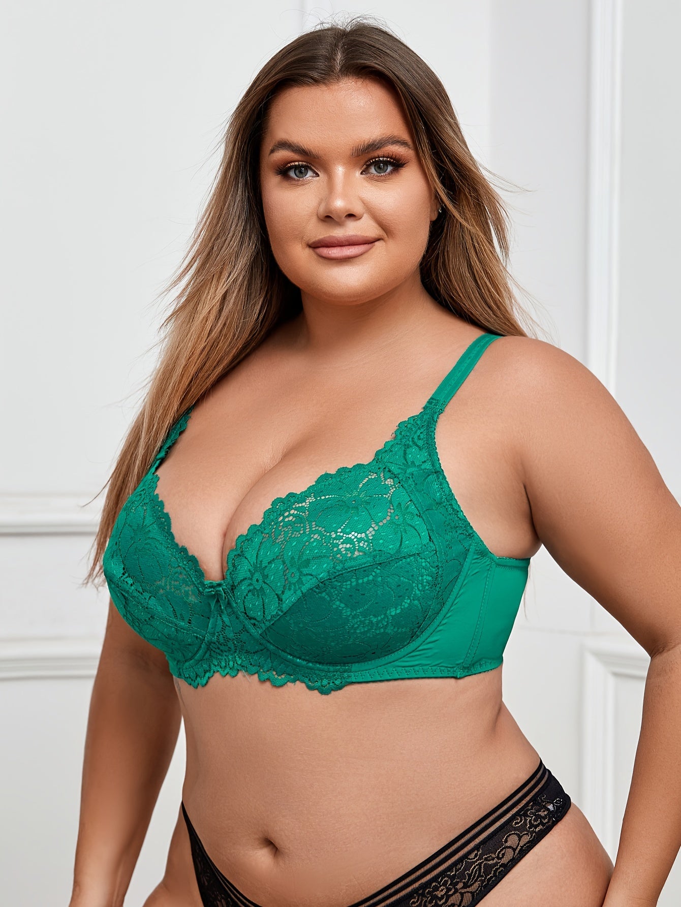  Sexy Bra Floral Lace Full Cover Mini Bow Front Solid Bralette