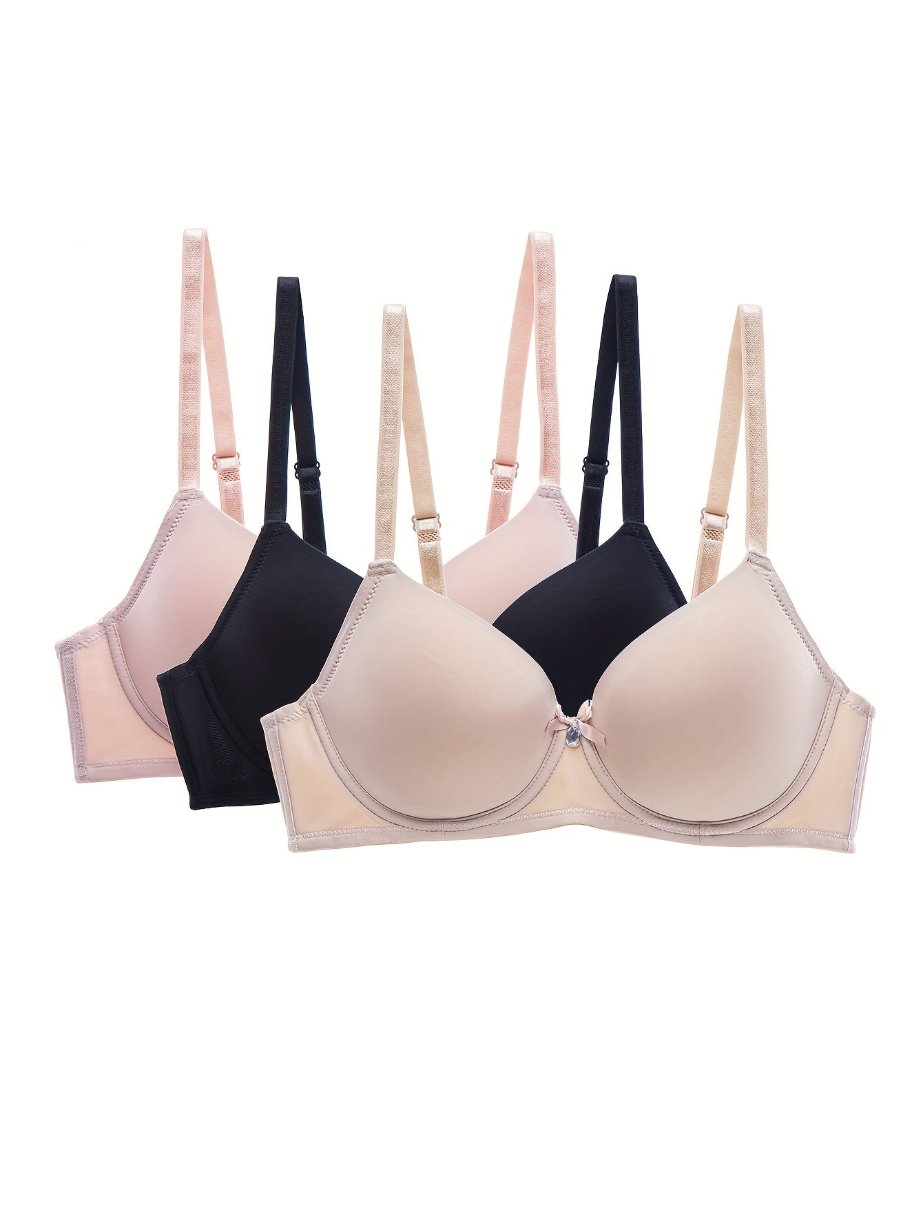 3pcs Bow Tie T Shirt Bras Push Up Women's Lingerie