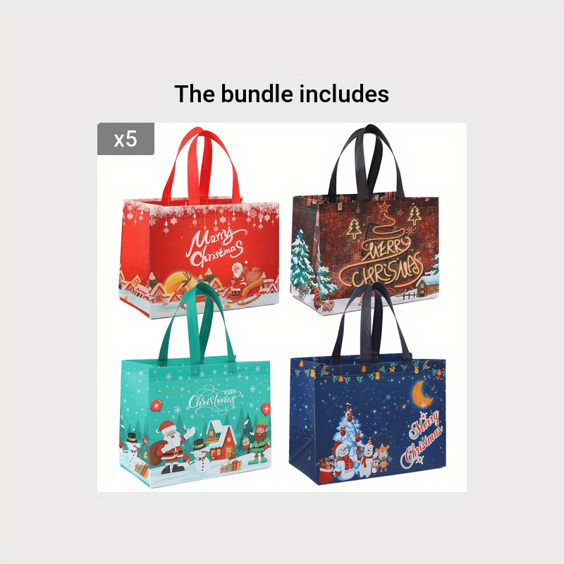 4pcs Christmas Reusable Grocery Bags Xmas Tote Bags With Handles