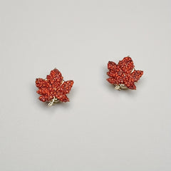 2pcs Red Maple Leaves Rhinestone Button Covers for Shirts