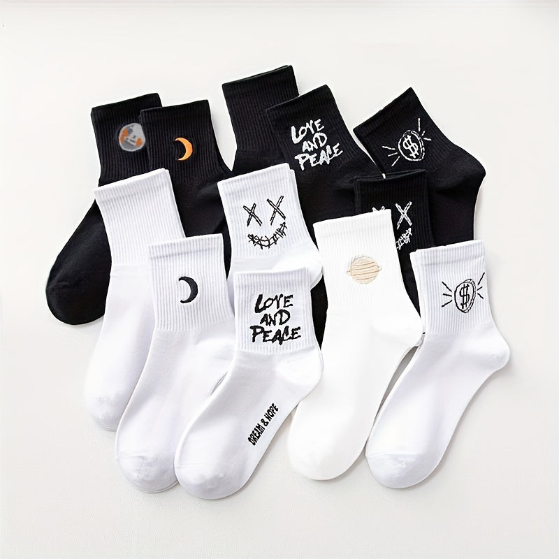 10 Pairs Cartoon Print Socks Comfy & Funny Mid Tube Women's Stockings