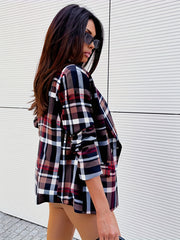  Plaid Print Double Button Blazer