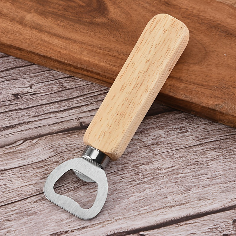 Wooden Handle Opener Beer Can & Wine Bottle Stainless Steel Opener