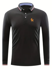 Men's Dragon Print Long Sleeve Shirt for Golf Tennis Sports