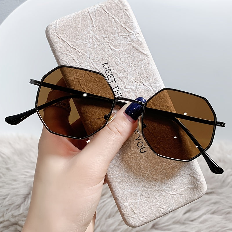 Gradient Lens Sunglasses Metal Polygon Frame UV Protection