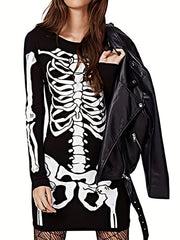  Skeleton Print Long Sleeve Bodycon Midi Dress