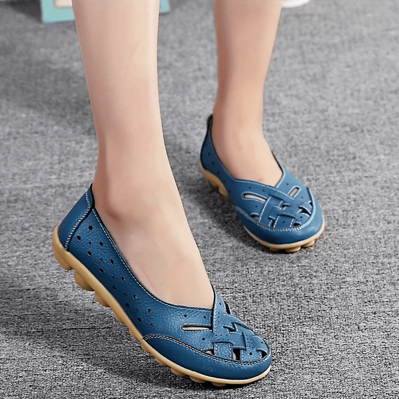 Women's Cross Strap Flat Loafers Hollow Out Slip On Shoes