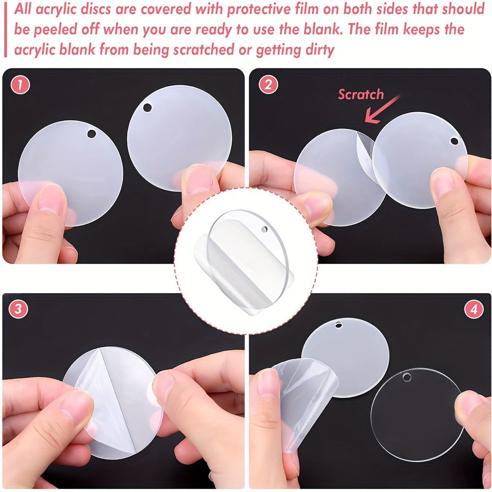 50Pcs Sublimation Acrylic Round Keychain Blanks DIY Heat Transfer Key Chains