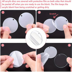 50Pcs Sublimation Acrylic Round Keychain Blanks DIY Heat Transfer Key Chains