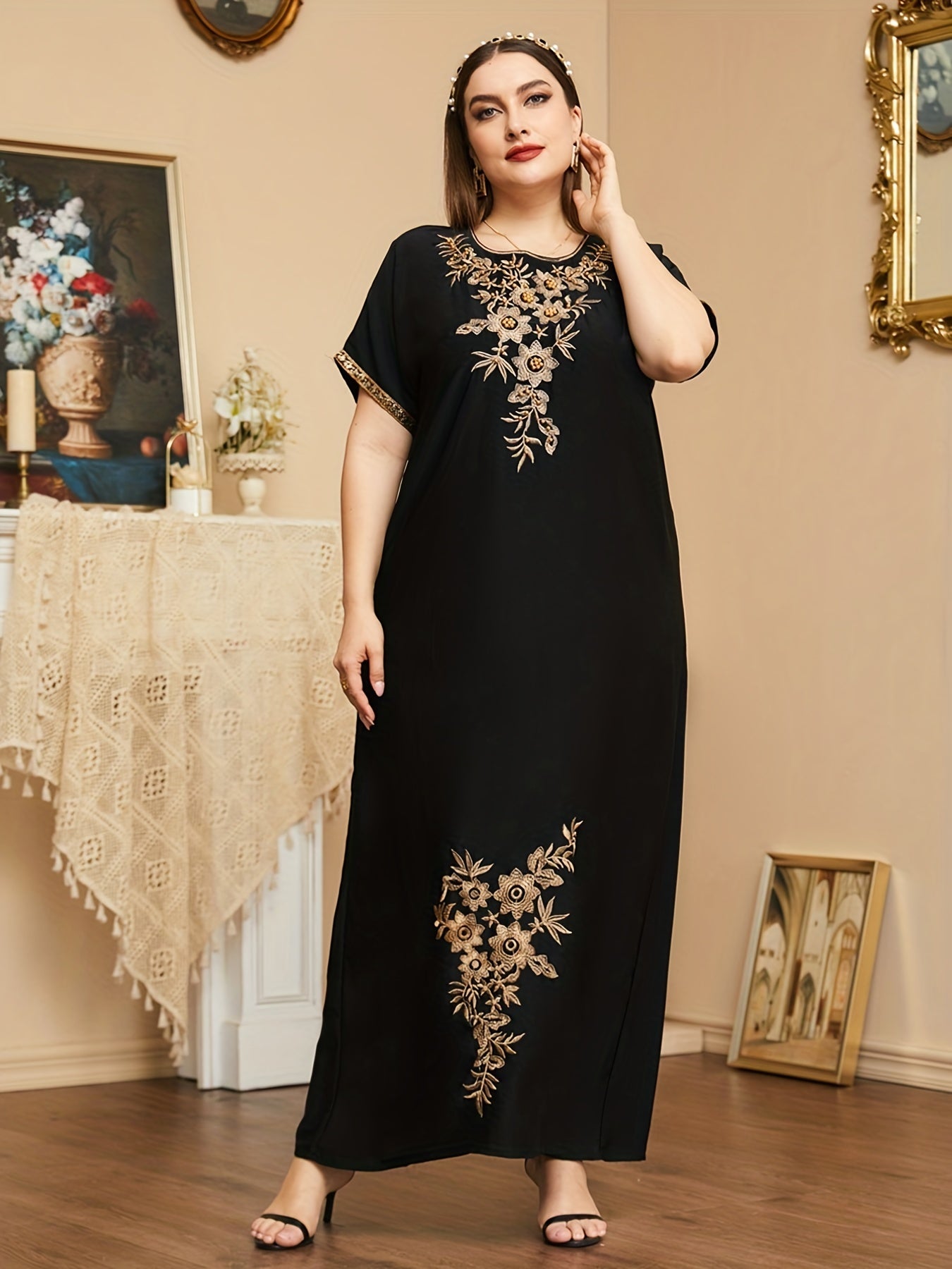 Floral Embroidered Maxi Dress Plus Size