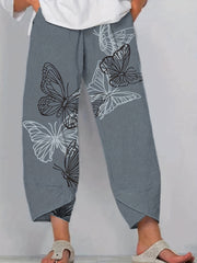 Butterfly Print Wide Leg Cropped Pants