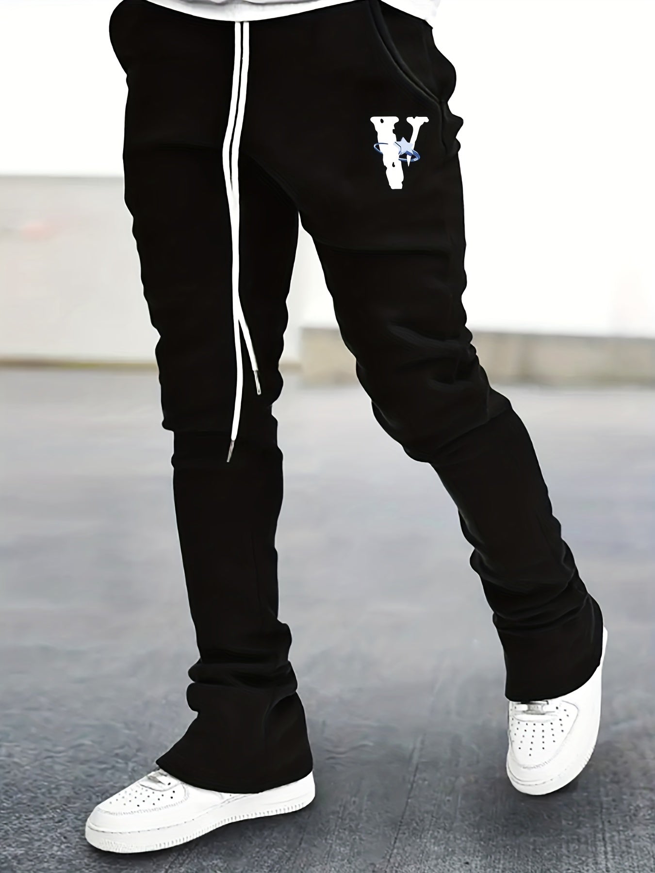 Men s Flare Pants V Pattern Drawstring