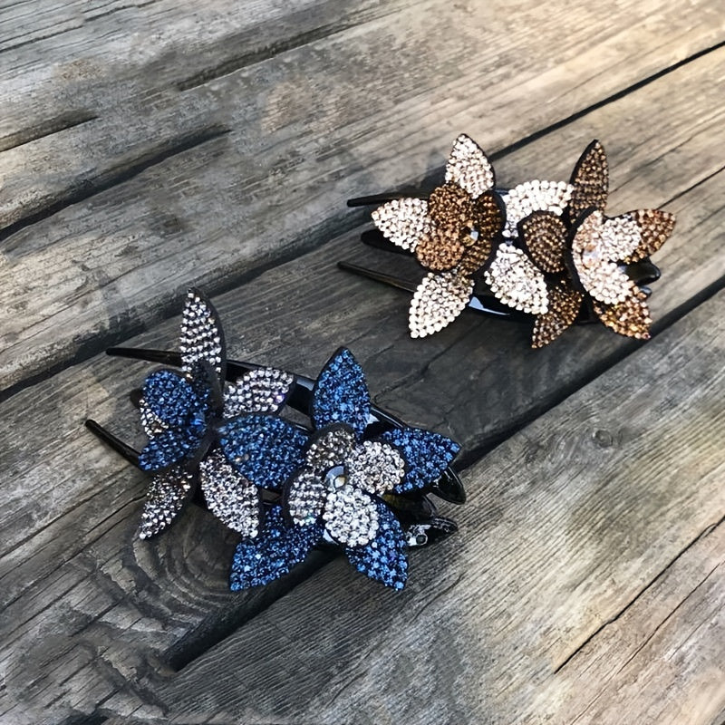 Vintage Rhinestone Flower Hair Clip Barrettes