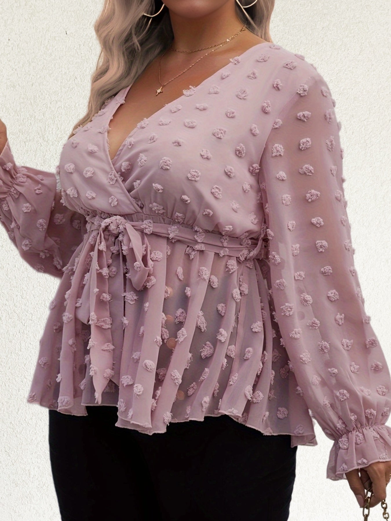 Deep V Neck Flounce Sleeve Blouse