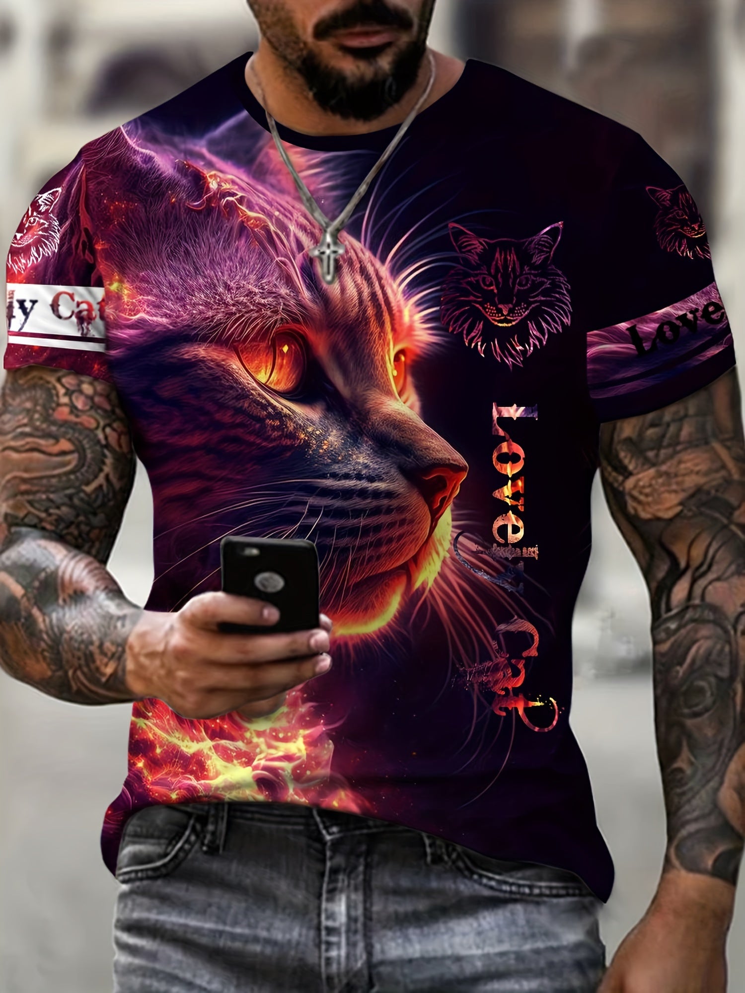 Men's 3D Cat Pattern Graphic T-shirt for Summer