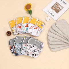Animal Print Waterproof 8pcs Cloth Diapers & Absorbent Inserts