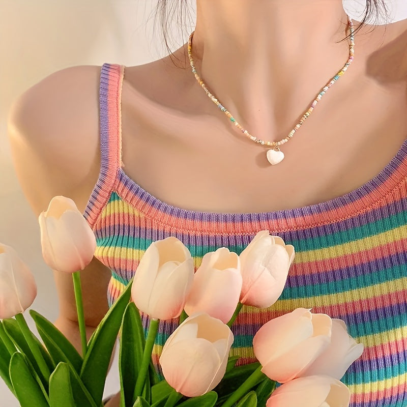 Y2K Candy Chain Beads Necklace Colorful Clavicle Love Summer Jewelry Gift