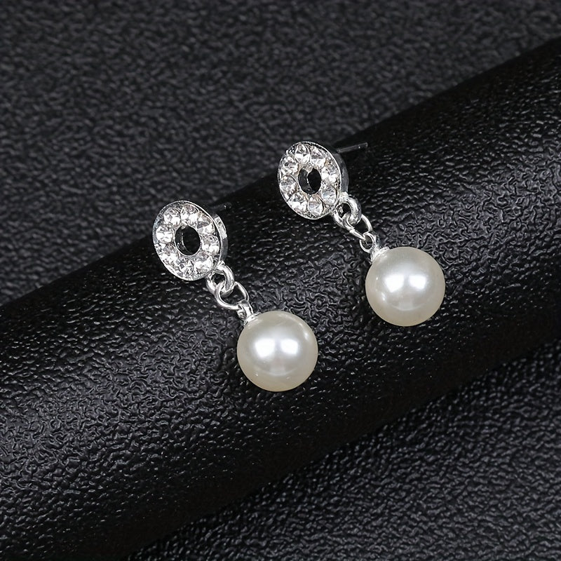 Vintage Faux Pearl Necklace & Earrings Set for Women