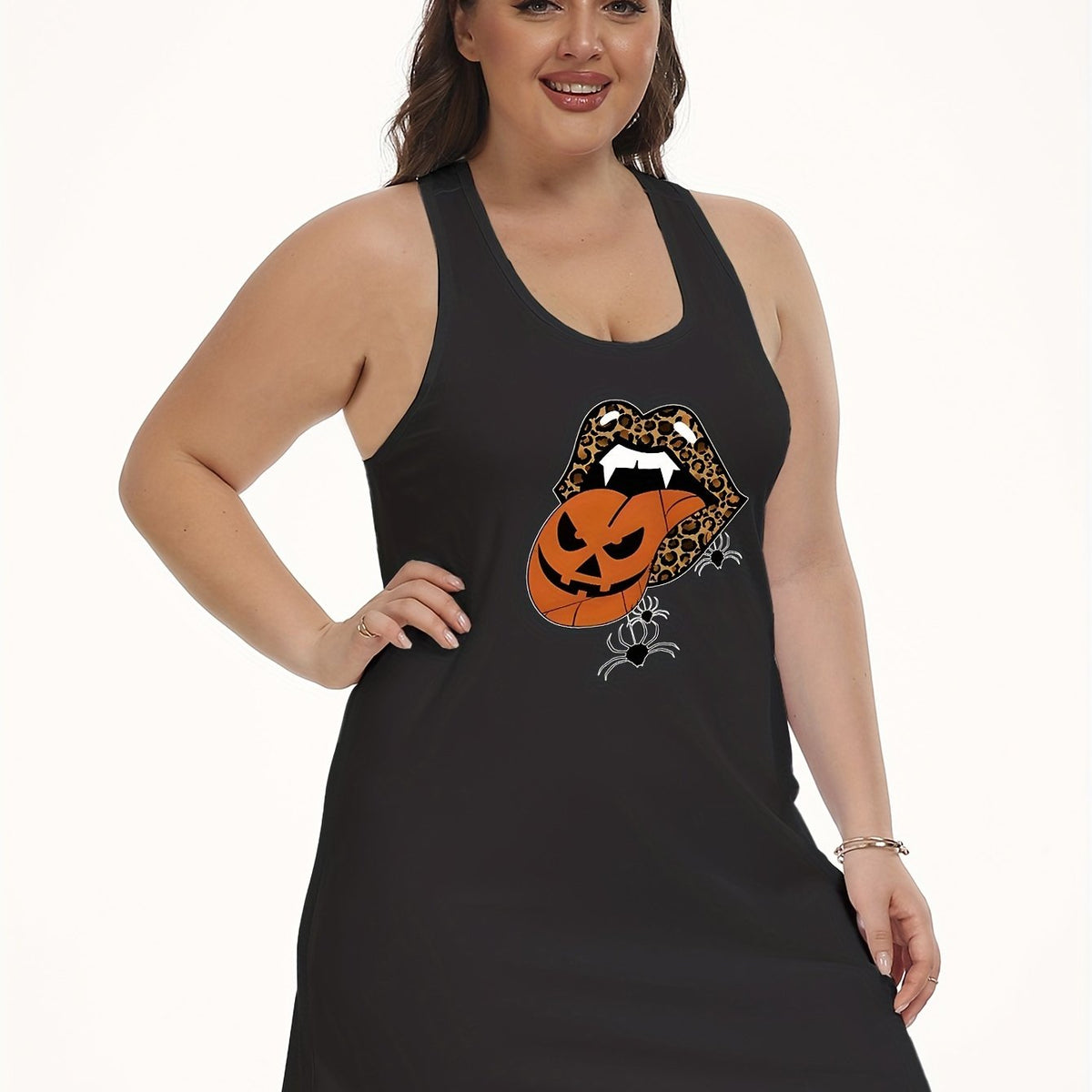  Halloween Lounge Dress Women's Pumpkin & Spider Print