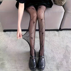 2 Pack Star Pattern Fishnet Tights High Waist Pantyhose Women's Stockings
