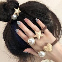 2pcs Faux Pearl Vintage Hair Elastics Ties Stretchy Rubber Bands Ponytail Holder
