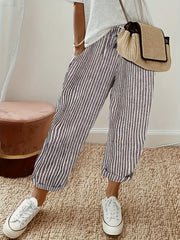  Striped Print Tie Waist Trousers