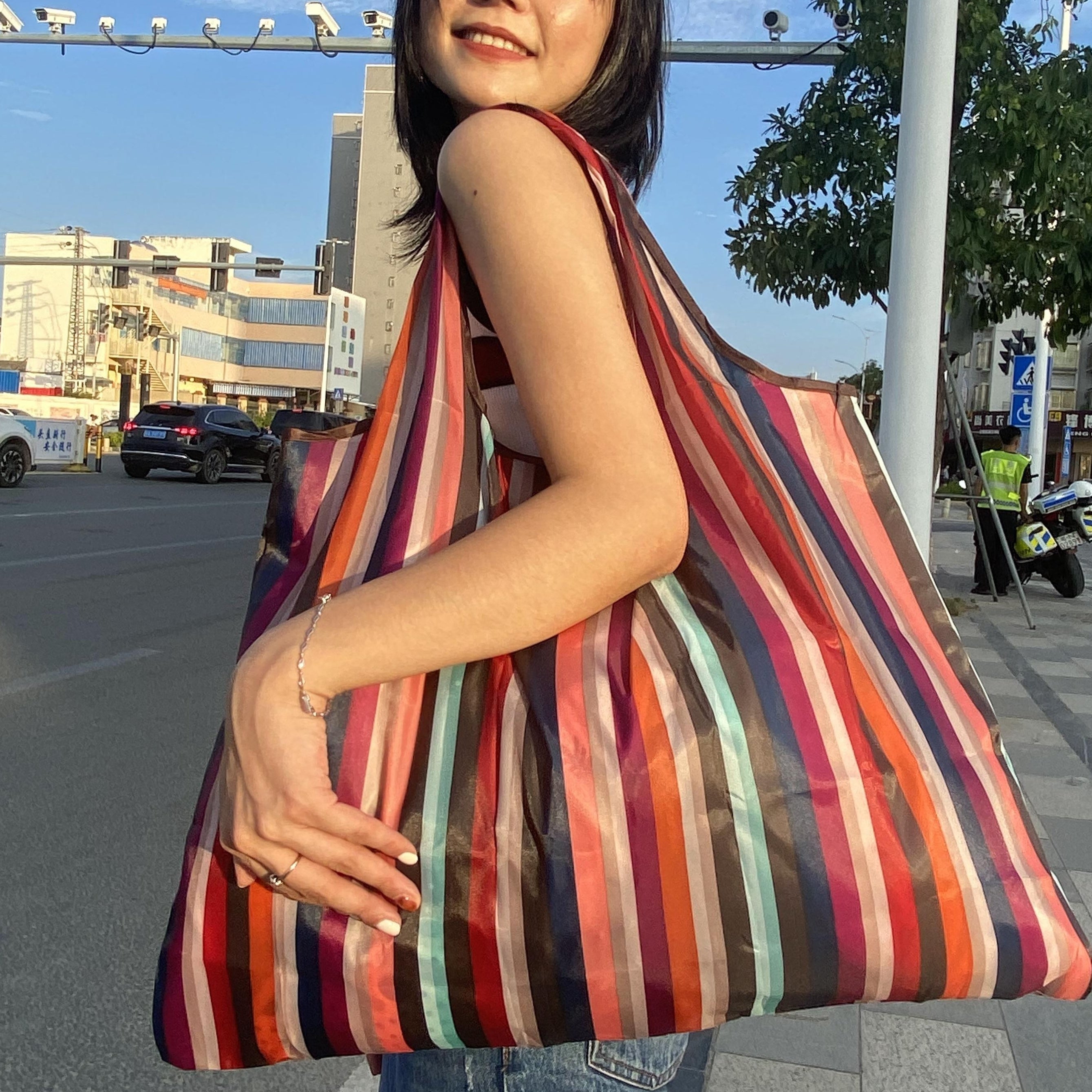 Large Capacity Print Shopper Bag Lightweight Foldable Shoulder Bag