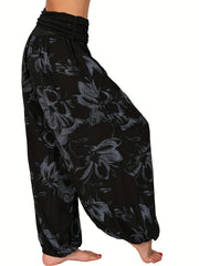 Boho Floral Print High Waist Baggy Harem Pants Women's Clothing