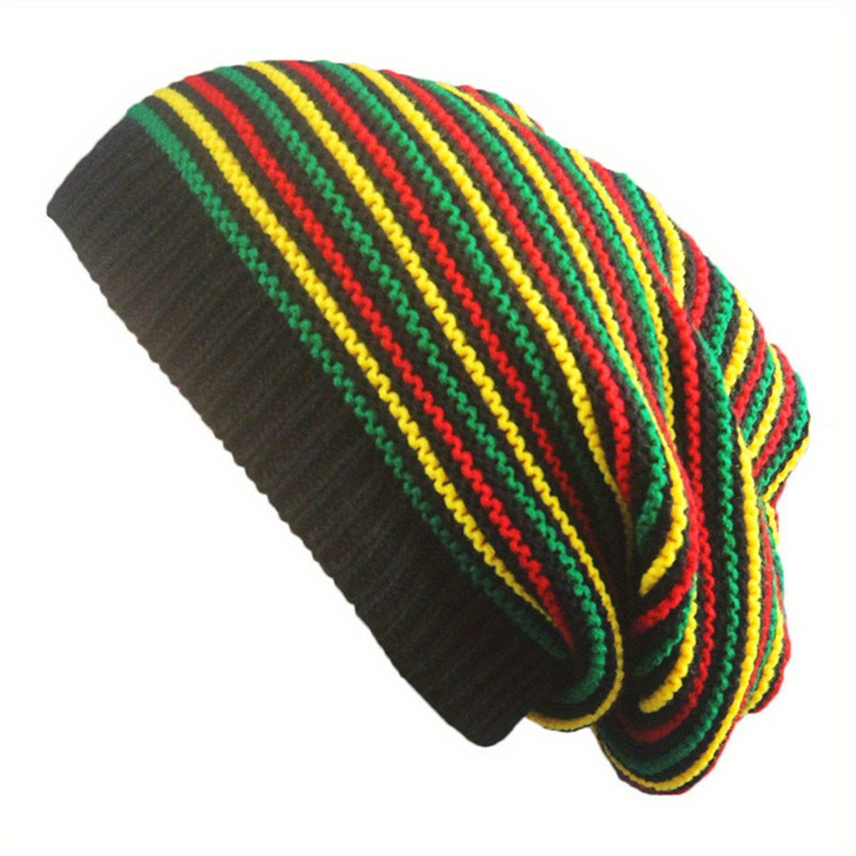 Multicolour Knit Beanie Rainbow Striped Oversize Baggy Hat Slouch Cap