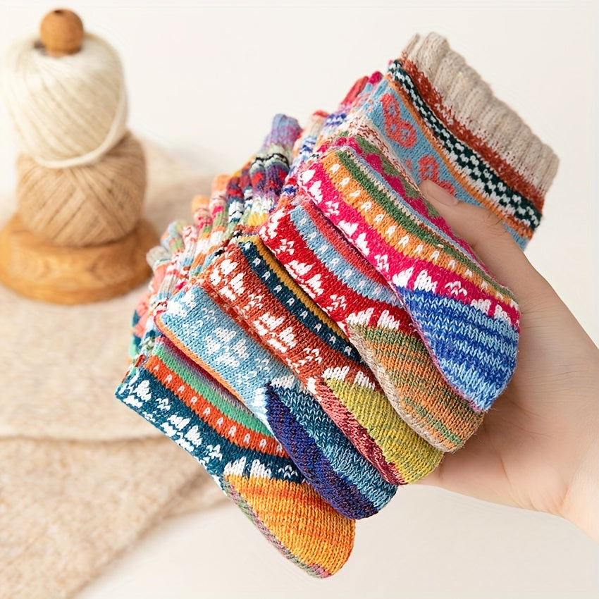5 Pairs Heart Print Socks Warm Mid Tube Women's Stockings