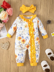 Floral Ruffled Baby Jumpsuit Bandana Set