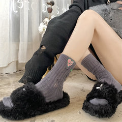 3 Pairs Heart Embroidery Socks Ripped Stockings