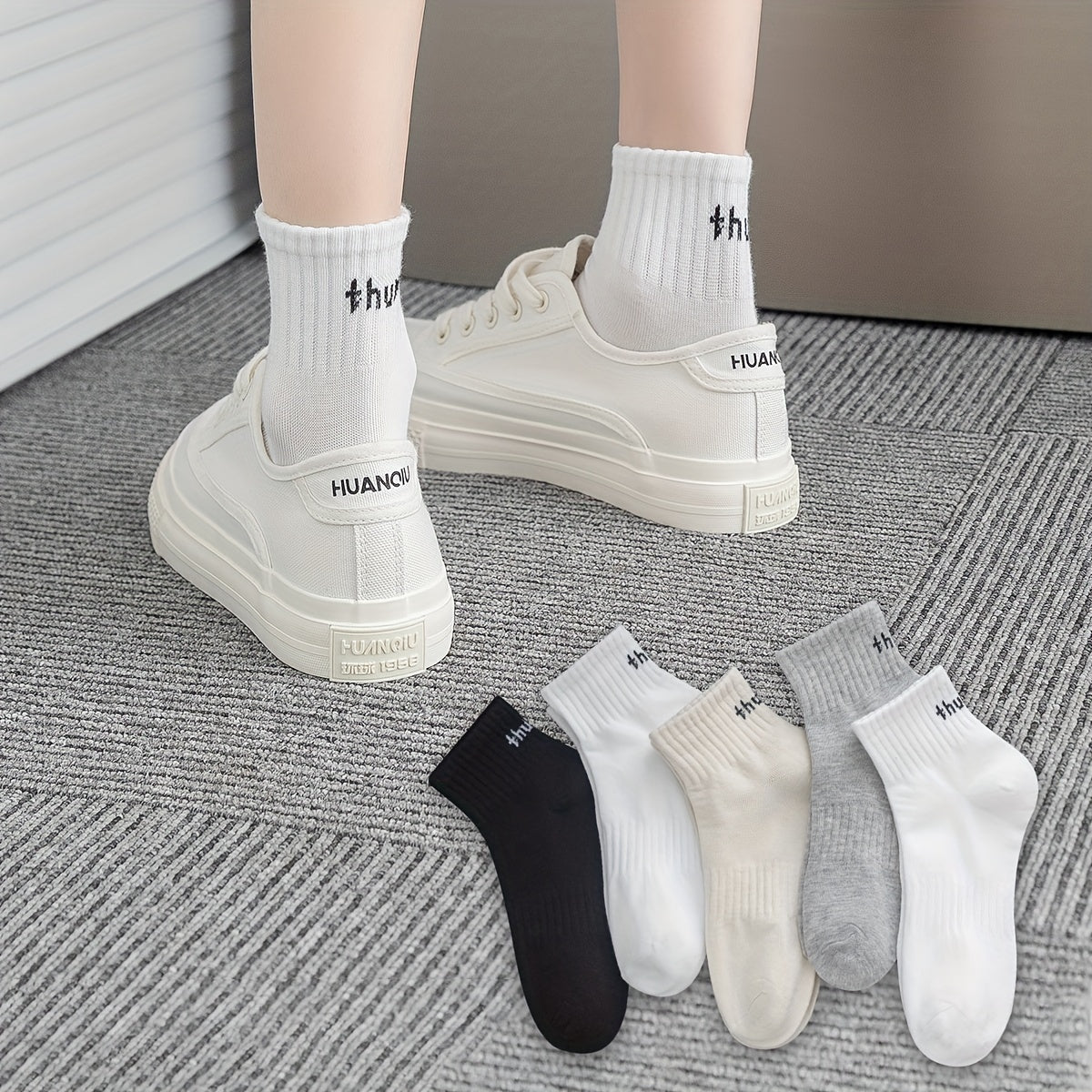 5 Pairs Letter Print Socks for Women