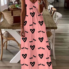 Casual Dress Women's Plus Heart Print V Neck Stretch Max