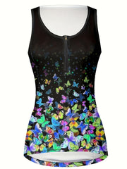 Plus Size Butterfly Print Half Zip Tennis Gym Tank Dress