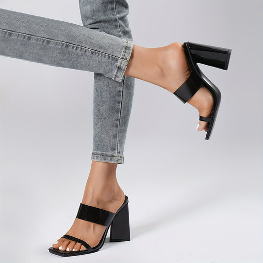 Women's Block Heeled Sandals Square Toe Double Strap Heels