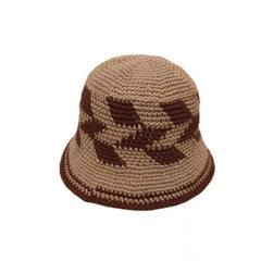 Rhombus Block Bucket Hat Cotton Knitted Basin Hat