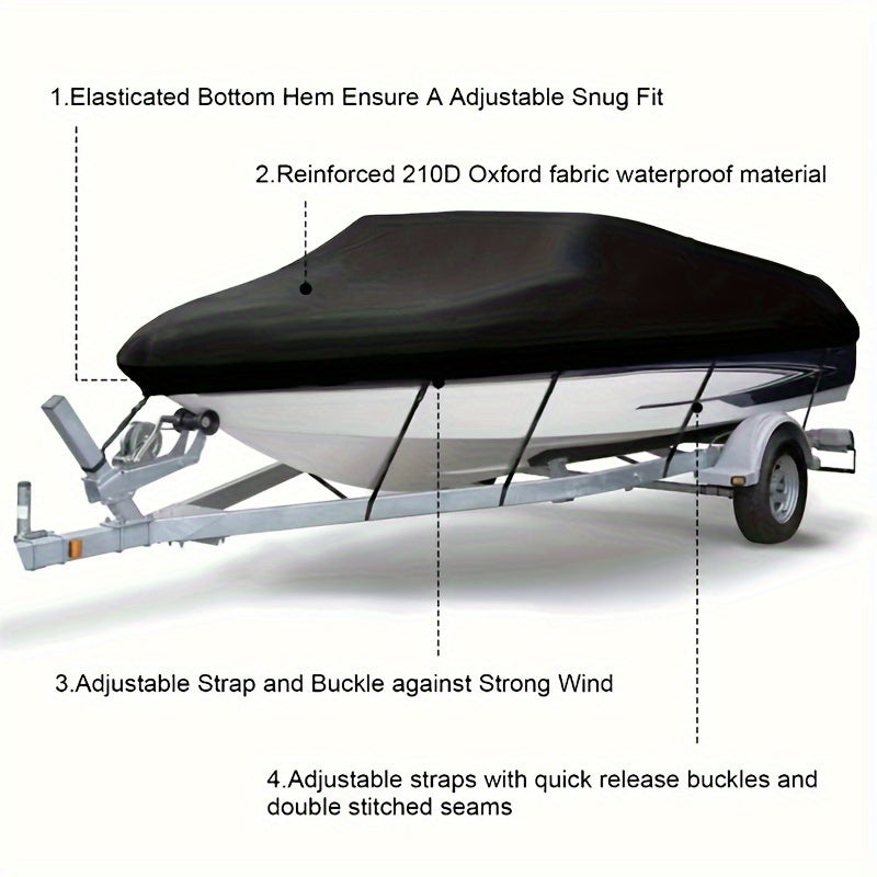 600D Heavy Duty Waterproof Boat Cover for 6.1-6.71m V Hull Ships