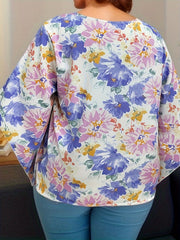  Floral Print Bell Sleeve Blouse