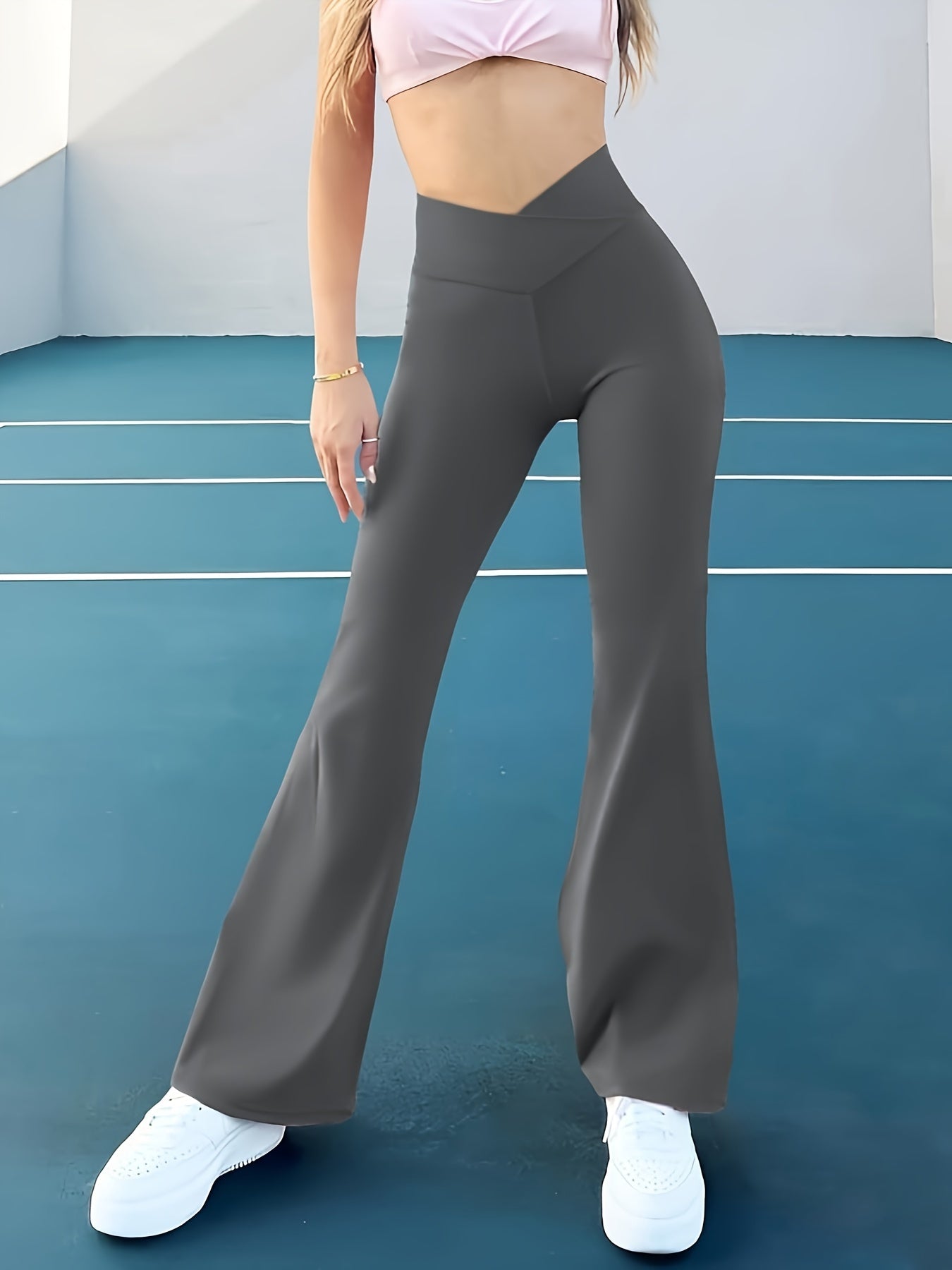 Solid Flare Leg Yoga Pants High Stretch Bell-bottom Leggings