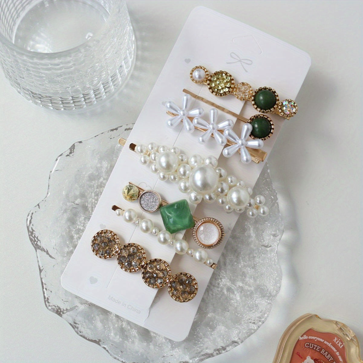 Pearl Resin Hair Clips Set - Golden Hair Accessories