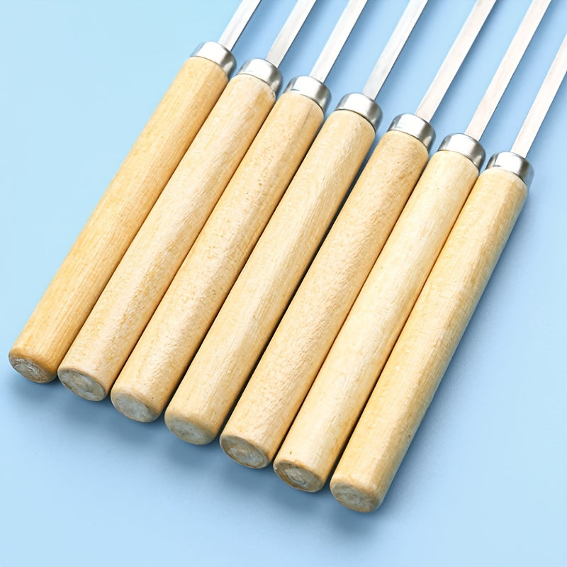 10pcs Stainless Steel Barbecue Skewers with Wooden Handle BBQ Accessories