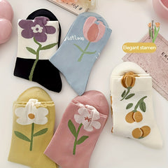 5 Pairs Women's Floral Mid Tube Socks