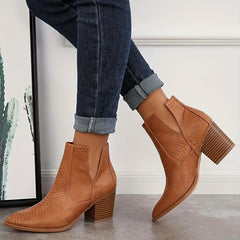 Women's Snakeskin Ankle Boots V cut Stacked Heels