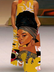 Figure Print Tank Dress with Pockets
