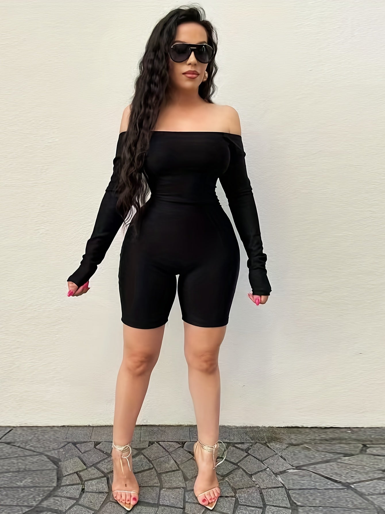 Off Shoulder Open Back Romper Jumpsuit