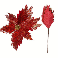1pc Poinsettia Flower Silver Golden Red Artificial Christmas Decorations