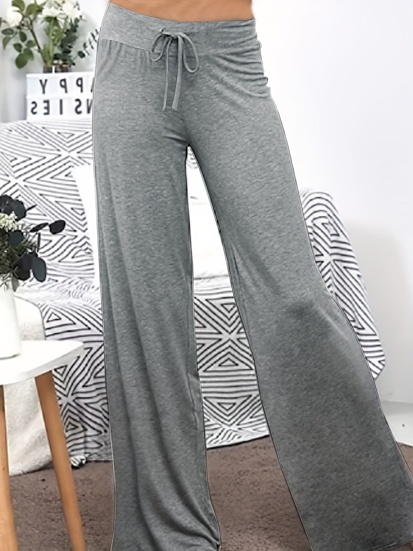  Casual Pants Women's Plus Solid Elastic Drawstring High Rise Trousers