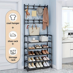 1pc Shoe Rack With Storage Clothes Hanger Independent Standing 